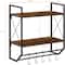 2-Layer Wall Mounted Rustic Shelves with Iron Towel Bar